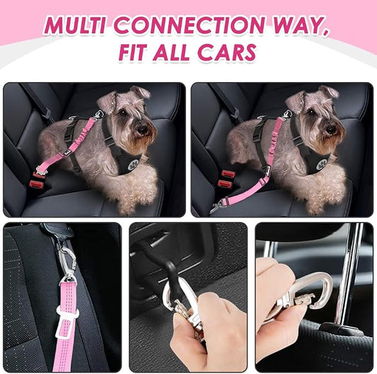 Lukovee Dog Car Harness Seat Belt, Adjustable Mesh Breathable Vest with Elastic Bungee Tether, Soft Padded 2-in-1 Safety Car Harness Seatbelt for Small Medium Large Dogs (A-Pink,S)