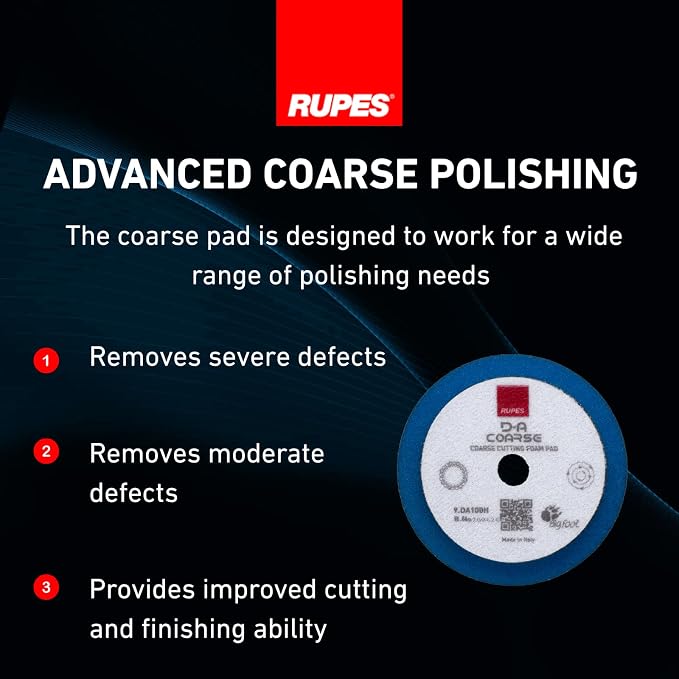 RUPES 9.DA100H Pack of 48 Blue D-A Coarse Cutting Foam Pads 100mm | Ideal for Paint Correction & Gloss Enhancement | Mild to Severe Defect Removal | Compatible with 4" Backing Plate