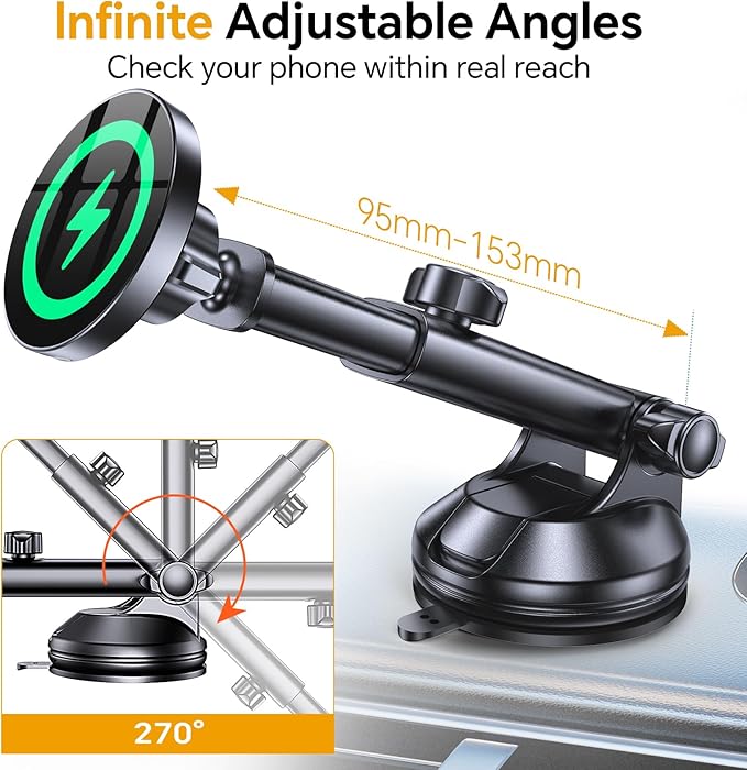Coolpow for MagSafe Car Mount Charger【Ultra Magnet】Magnetic Phone Holders for Your Car Charger Magnetic Wireless Car Phone Holder Charger Car Accessories for Women Cell Phone Mount for iPhone 17 16 15