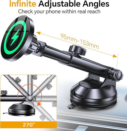 Coolpow for MagSafe Car Mount Charger【Ultra Magnet】Magnetic Phone Holders for Your Car Charger Magnetic Wireless Car Phone Holder Charger Car Accessories for Women Cell Phone Mount for iPhone 17 16 15