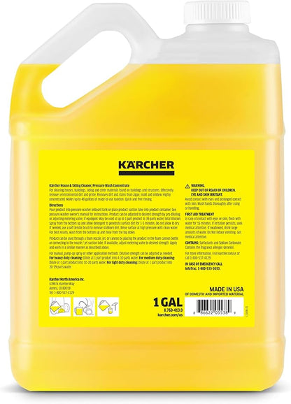 Kärcher House & Siding Cleaner, Removes Dirt, and Grime, Highly Concentrated, Makes up to 40 gal of Cleaner, Readily Biodegradable, For Pressure Washers
