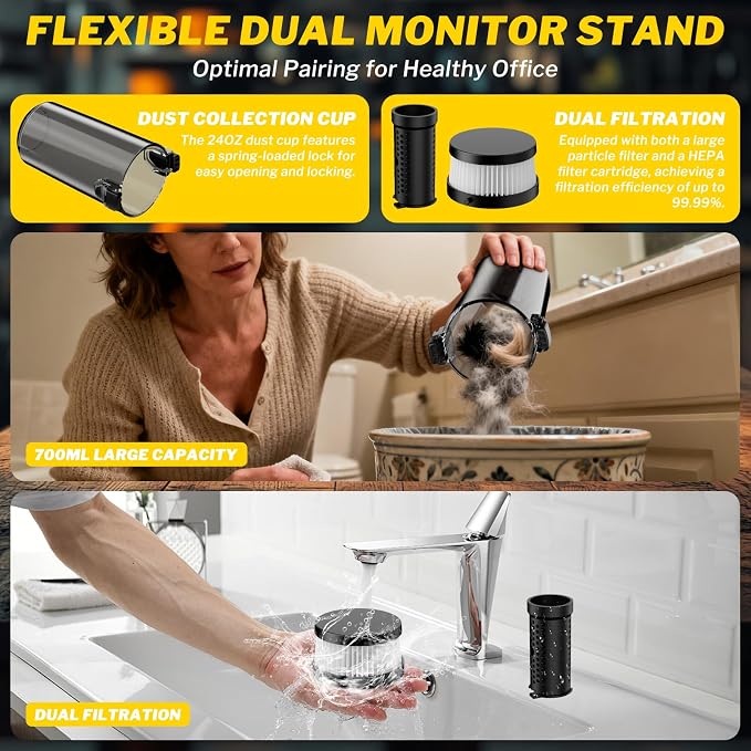 Cordless Vacuum Cleaner for Dewalt 20V Battery, 6 in 1 Handheld Electric Vacuum Cleaner with HEPA Filter and LED Light, 46 CFM Portable Hand Vacuum for Floor, Carpet, Car (Battery Not Included)