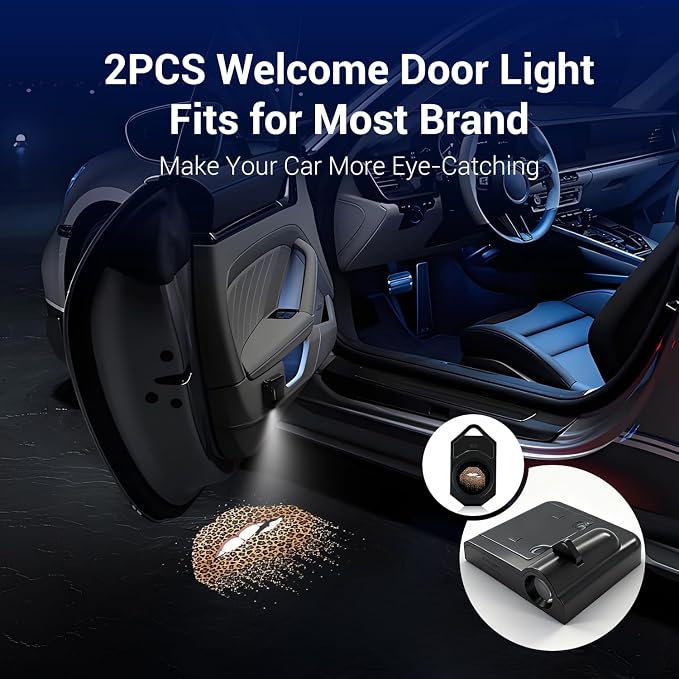 Women Cool Lips Bite Kiss Me Leopard Print Lips Car Door Projector Lights Leopard Cheetah Car Accessories Decor Gifts LED Car Door Shadow Ghost Welcome Lights by FLYEEGO