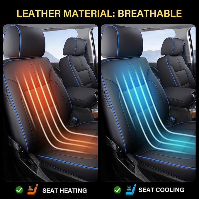 Coverado Chevy Silverado Seat Covers Full Set, Faux Leather Car Seat Covers Fit for 2014-2018 1500, 2015-2019 2500HD 3500HD Chevy Silverado GMC Sierra Crew Double Extended Cab(Blueline)