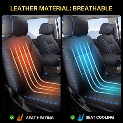 Coverado Chevy Silverado Seat Covers Full Set, Faux Leather Car Seat Covers Fit for 2014-2018 1500, 2015-2019 2500HD 3500HD Chevy Silverado GMC Sierra Crew Double Extended Cab(Blueline)