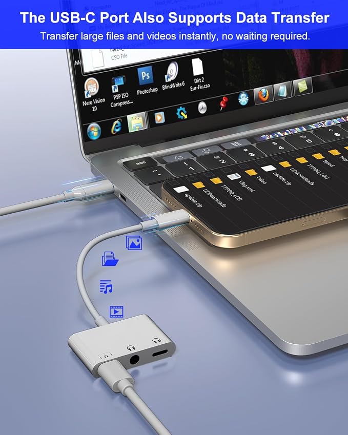 USB C Splitter 1 in 3 Out Dual USB C Headphone and Charger With 480Mbps Data, USB-C to 3.5mm Headphone Jack+ Dual Type c Dongle Surpport Music, Call, Microphone, PD60W Charging, Data Transfer