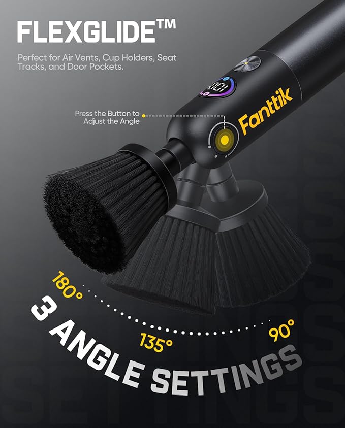Fanttik Flip G10 Nano AutoCare Cordless Electric Car Interior Detailing Brush, Dual-Speed with 8 Brush Heads, Adjustable Angle & Smart Display, IPX7 Waterproof for Deep Car Cleaning