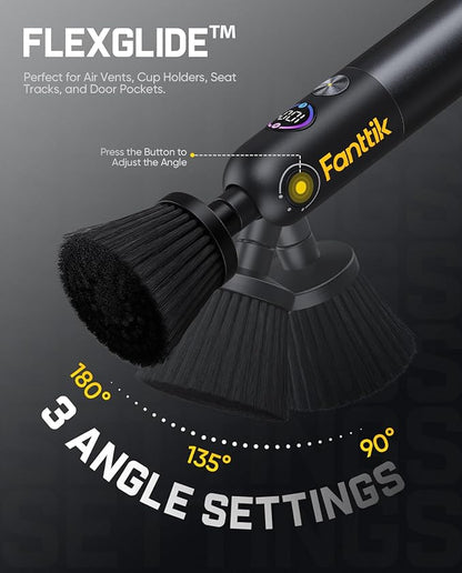 Fanttik Flip G10 Nano AutoCare Cordless Electric Car Interior Detailing Brush, Dual-Speed with 8 Brush Heads, Adjustable Angle & Smart Display, IPX7 Waterproof for Deep Car Cleaning