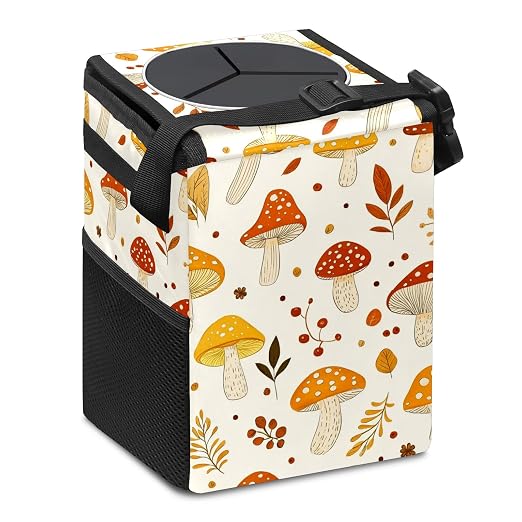Car Trash Can – Multi-Purpose, Lightweight and Portable with Durable Water-Resistant Coating, No Installation Required, Practical and Ample Capacity, Variety of Colors.Mushroom