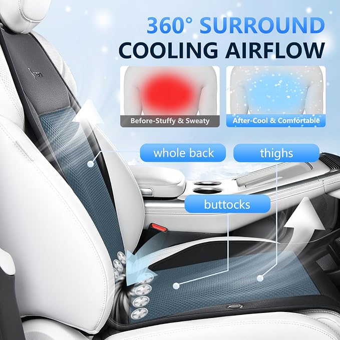 FLORICH Cooling Seat Covers Ventilated Car Seat Cover with 8 Turbo Fans 12V-24V 3-Speed Adjustable Car Seats Cooling Pad Cushion Universal Fit for Car SUV Truck Van Summer Driving