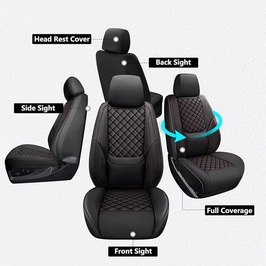 Ram 1500 Seat Covers 2009-2026 Front Pair, Truck Interior Sets with Lumbar Support Custom Fit for Dodge Ram 1500/2500/3500 Crew/Quad/Mega Cab Bighorn Longhorn Laramie Tradesman, Black Red