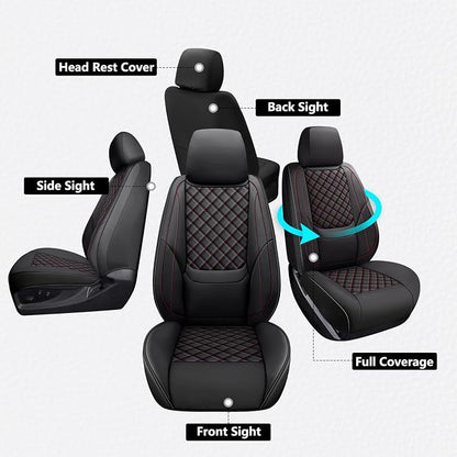 Ram Seat Covers 2019-2026 Front Pair, Truck Interior Sets with Lumbar Support Custom Fit for Dodge Ram 1500/2500/3500 Crew/Quad/Mega Cab Bighorn Longhorn Laramie Tradesman Rebel, Black Red