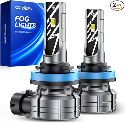 Marsauto H11/H8 LED Fog Light Bulb, 30,000LM 800% Brightness, H11 H16 H8 LED Bulb Fog Lights, 6500K Cool White Non-Polarity, For DRL Use, Tire Light Assemblies (Pack of 2)