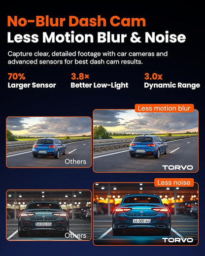 TORVO TD3 4K+2K Dash Cam with App, Camera for Car Front and Back with 5G WiFi & GPS, Free 64GB Card, Night Vision Dashcam Front Cameras 24/7 Recording When Car is Off, Security Camera for Cars