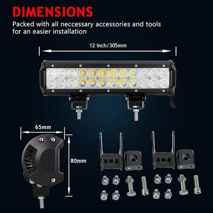 Willpower 2Pcs 12 inch 72W Flood Spot Combo Beams Led Work Light Bar 7200LM for ep Off Road Van Camper Wagon ATV AWD SUV 4WD 4x4 Pickup Van Off-Road Boat Vehicle DC 12V 24V IP67 Waterproof
