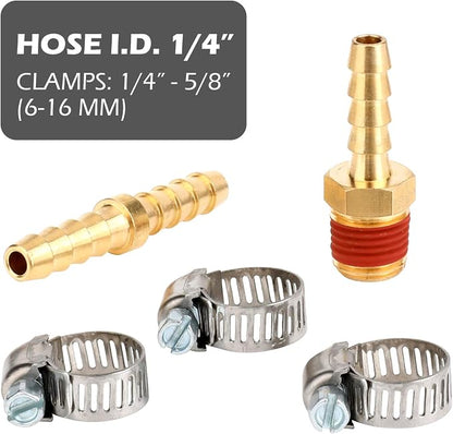 Hromee Air Hose Fittings 1/4 Inch NPT Brass Quick Connect Coupler and Plug, 20 Pieces Air Compressor Accessory Kit with Blow Gun and Tire Gauge