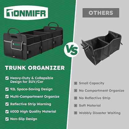 112L Large Capacity Car Trunk Organizer with 20L Insulated Fresh-Keeping Bag, Heavy-Duty 600D Waterproof Oxford Collapsible Storage for SUV, Sedan, Truck, 2 Securing Hooks & Reflective Strips