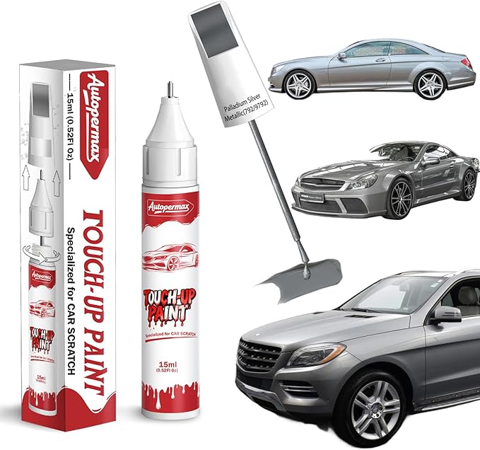 792/9792 Palladium Silver Metallic Car Touch Up Paint for Mercedes-Benz, Color Accurate Two-In-One Car Paint Scratch Repair Pen for Vehicles Chips and Nicks Scuff