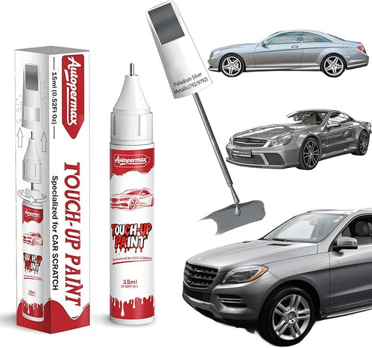 792/9792 Palladium Silver Metallic Car Touch Up Paint for Mercedes-Benz, Color Accurate Two-In-One Car Paint Scratch Repair Pen for Vehicles Chips and Nicks Scuff