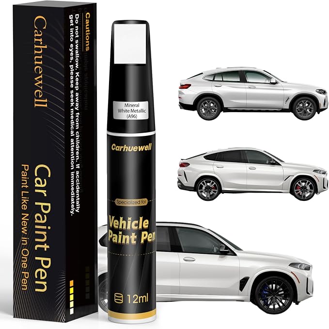 Mineral White Metallic(A96) Touch Up Paint Compatible with BMW, Exact Match Car Paint Pen Automotive Scratch Repair Remover Kit Quick & Easy Solution for Vehile Chips and Nicks