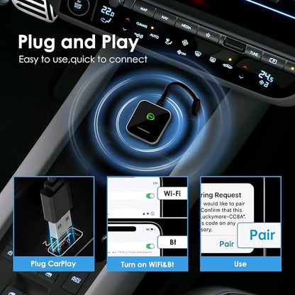 Wireless CarPlay Adapter for Apple CarPlay, Easy to Upgrade Wired CarPlay to Wireless, Instant Connectivity, Super Mini Car Play Dongle for iPhone Android Fit for Cars with Built-in CarPlay (Black)