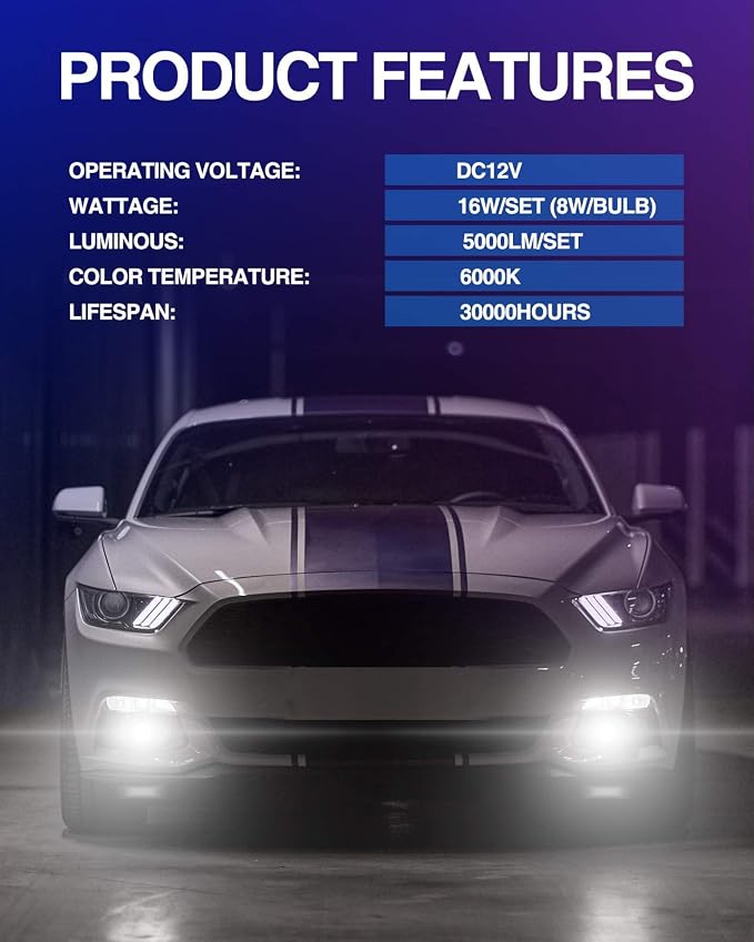 Marsauto H11 H8 H16 LED Fog Light Bulbs, 6000k Xenon White, Superior Bright CSP Chips 360-degree Illumination DRL, Halogen Bulbs Replacement for Cars,Trucks, Side Marker & Parking Light Combos