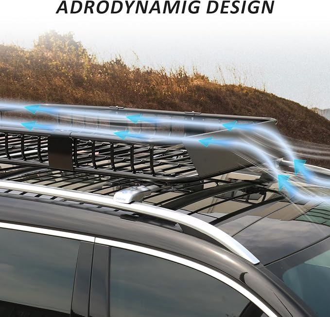 FORWODE 250LBS Universal Roof Rack Basket, 64"x39"x6" Rooftop Cargo Carrier Rack, Rust-Proof Roof Cargo Basket with Cargo Net