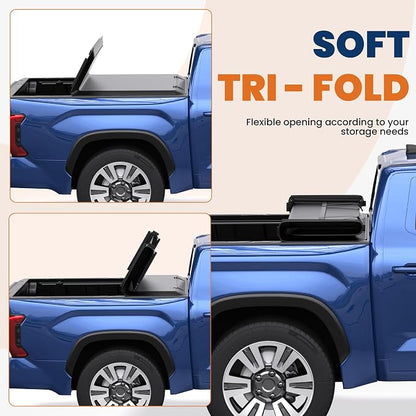 KUIPERAUTO Soft Tri Truck Bed Tonneau Cover Compatible for 2005-2015 Toyota Tacoma 5ft Bed (incl Utility Track System
