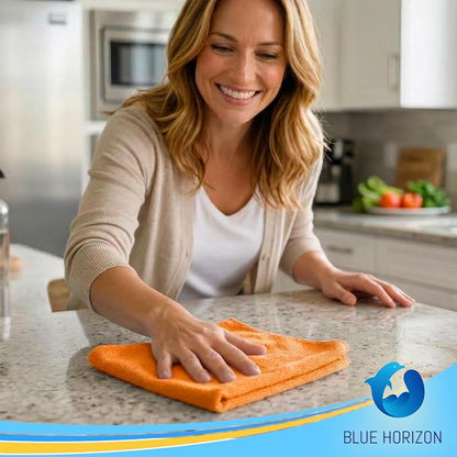 Blue Horizon Assorted Color Microfiber Cleaning Towels, Pack of 24, Ultra Soft Plush Washcloth Shop Towels, All Purpose Premium Microfiber Detailing Cleaning Cloths (16" x 16", Mix Color)