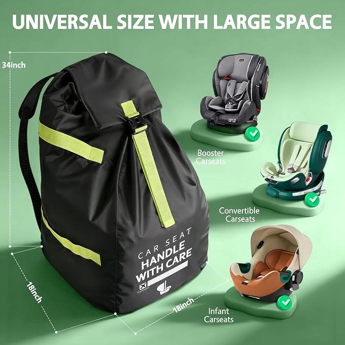 Upgrade Car Seat Travel Bag for Airplane: Car Seat Bags with Shoulder Handle for Air Travel Fit All Car Seats, Infant Carriers & Booster Seats, Carseat Cover Fit Doona Graco, Travel Essentials