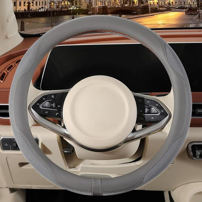 14 inch Steering Wheel Cover for Prius Civic, Nappa Microfiber Leather Non-Slip Breathable Fabric, Warm in Winter and Cool in Summer, Gray Small 13.5 inch to 14 inch