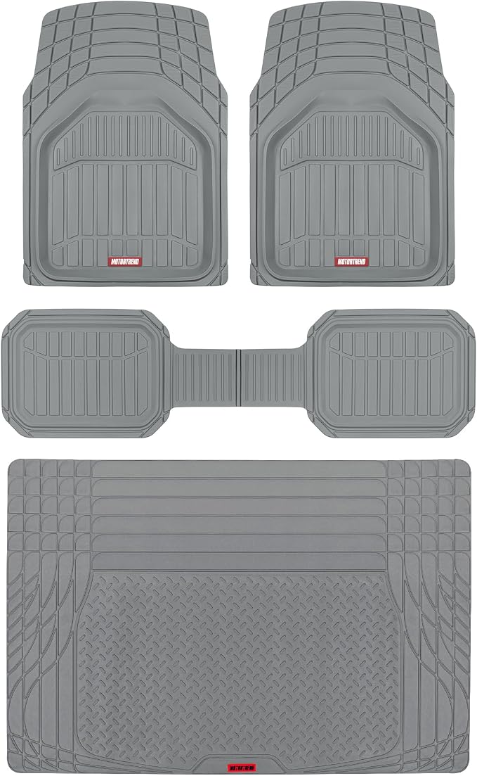 Motor Trend FlexTough Defender Floor Mats for Cars & TrunkShield Trunk Mat Set, Next-Gen Deep Dish Heavy Duty All Weather, Rubber Car Floor Mat Set for Auto Truck Van SUV