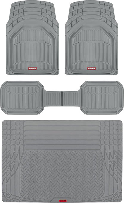 Motor Trend FlexTough Defender Floor Mats for Cars & TrunkShield Trunk Mat Set, Next-Gen Deep Dish Heavy Duty All Weather, Rubber Car Floor Mat Set for Auto Truck Van SUV