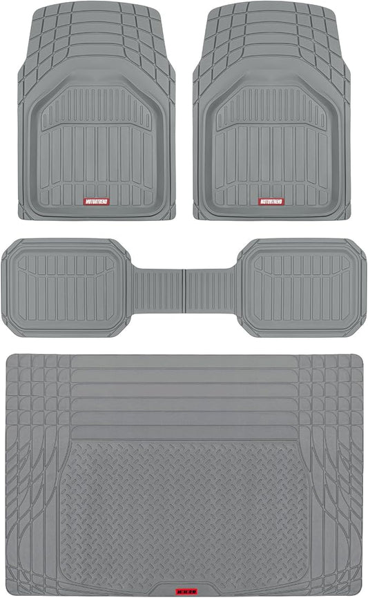 Motor Trend FlexTough Defender Floor Mats for Cars & TrunkShield Trunk Mat Set, Next-Gen Deep Dish Heavy Duty All Weather, Rubber Car Floor Mat Set for Auto Truck Van SUV