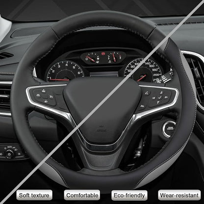 West Llama Customized Auto Car Steering Wheel Cover for Chevy Silverado,Tahoe,Equinox,Traverse,Trailblazer,Colorado(Black+Gray - Standard Size)