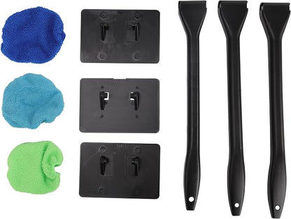 Windshield Cleaner Tool-Car Interior Window Cleaning Kit with Handle & 3 Microfiber Pads, Auto Inside Windshield Wiper Brush Washer Towel for Car & Home Windows