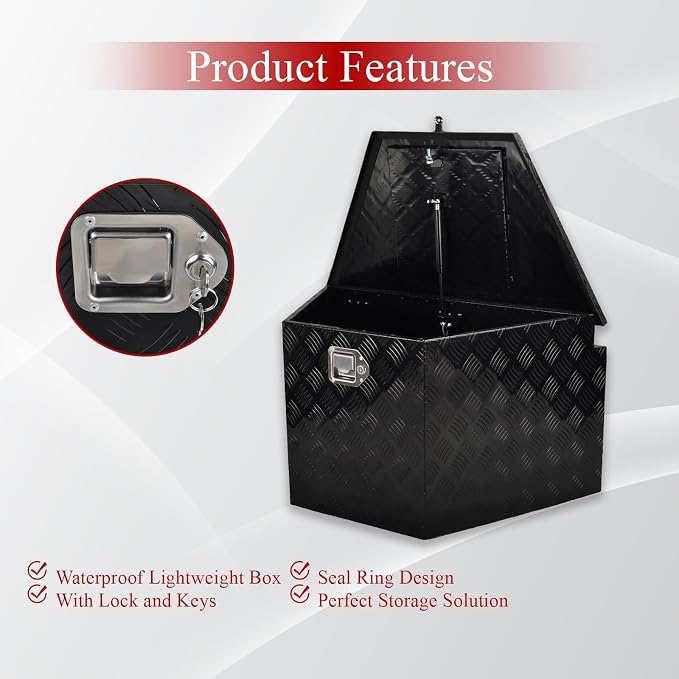 33''Inch Aluminum Trailer Tongue Tool Box Truck Bed Toolbox Truck Trailer Chest Box Underbody Storage Organizer Waterproof Square Storage Organizer wi/Lock & Keys Black(‎33" Lx19 Wx18 H)