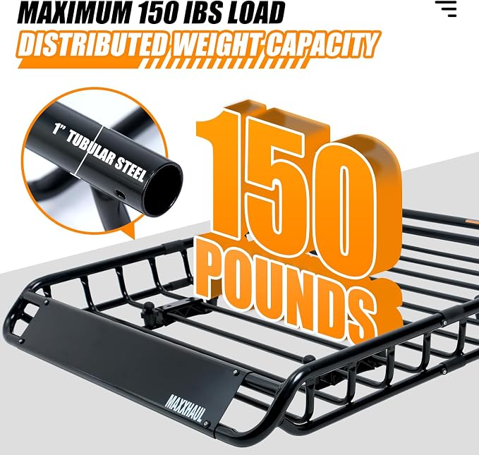 MaxxHaul 51084 46" x 36" x 4.5" Roof Rack Cargo Carrier Steel Basket, Car Top Luggage Holder for SUV and Pick Up Trucks - 150 lb. Capacity, with 15 Cu.Ft. Water Resistant Roof Bag 44" x 34" x 17"