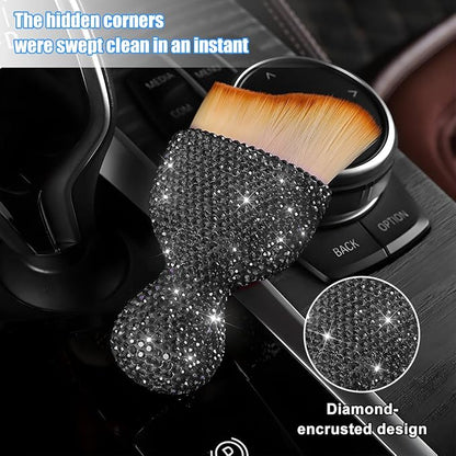 Bling Car Detailing Brush, Crystal Rhinestone Non-Scratch Vehicle Cleaning Dust Brush for Air Vent & Dashboard, Soft Bristles Automotive Interior Cleaning Tool, Universal Fit (Transparent Gray)