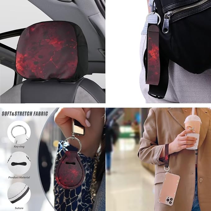 13 Pcs Halloween Blood Stain Car Seat Covers Full Set, Horror Bloody Car Accessories Steering Wheel Cover, Gothic Bloodstains Cup Mats Keyring Universal Fit for Cars