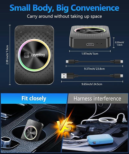 4GB+ 32GB Wireless CarPlay & Android Auto Adapter AI Box, Turn Car Screen into TV (Stream Netflix/YouTube), Plug & Play Magic Video Dongle, Support TF Card, Bluetooth 5.1 + WiFi Connectivity