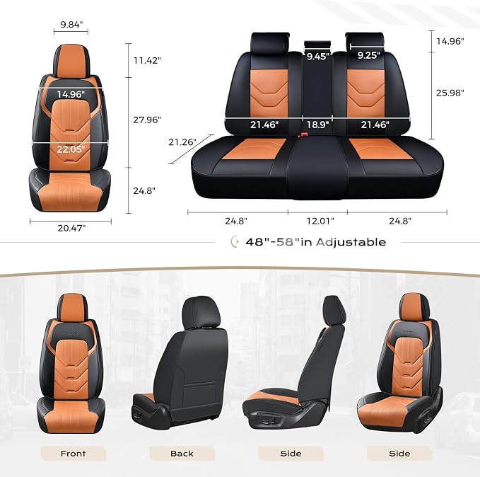 Coverado Front Seat Cover, 2 PCS Leather Car Seat Covers, Black&Brown Seat Cover for Cars, Waterproof Car Seat Protector, Automotive Seat Cover, Universal Car Seat Cushion Fit for Most Sedan SUV Truck