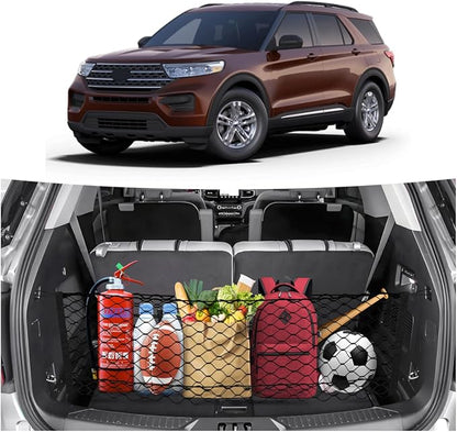 Canvcle Trunk Cargo Net for 2020-2026 Ford Explorer Accessories Envelope Style Mesh Trunk Net Organizer and Storage Stretchable Adjustable Elastic Nylon Rear Cargo Netting with Hooks