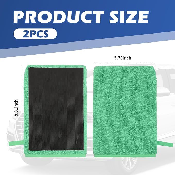 2PCS Car Clay Mitt Auto Detailing,Soft Clay Bar Mitt for Cleaning Car Surfaces,Anti-Scratch Clays Mitts for Cars Detailings to Replace Traditional Clays Bar Cars Accessories (Green/2PCS)