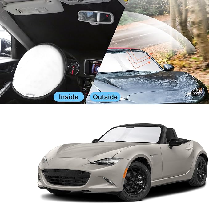 TINGLU Sun Shade for Mazda MX-5 Miata 2017-2019 Accessories Windshield Sun Shade Window Shade UV Rays Protection Sun Visor Cover with Steering Wheel Sunshade Storage Bag