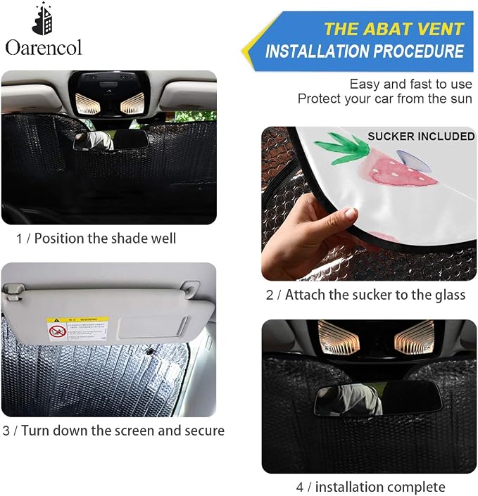 Fresh Strawberry Car Windshield Sun Shade Cute Pink Fruit Foldable UV Ray Sun Visor Protector Sunshade to Keep Your Vehicle Cool (55" x 27.6")