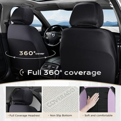 Coverado Front Seat Covers, Leather Car Seat Covers Luxury Automotive Seat Covers Waterproof Car Seat Protectors Universal Fit for Most Cars SUV Trucks Vehicles, Purple&Black