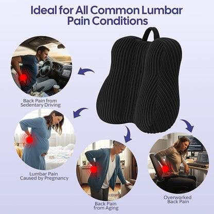 Lumbar Support Pillow for Recliner, Back Support Pillow for Office Chair, Back Cushion with Shredded Foam for Back Pain Relief & Reading, Lumbar Cushions for Couch, Sofa Seat, Car, Black