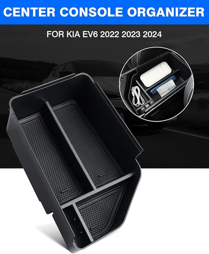Autorder Center Console Organizer for 2022 2023 2024 2025 Kia EV6 Accessories Armrest Storage Box Secondary Insert Tray with Anti-slip Mat