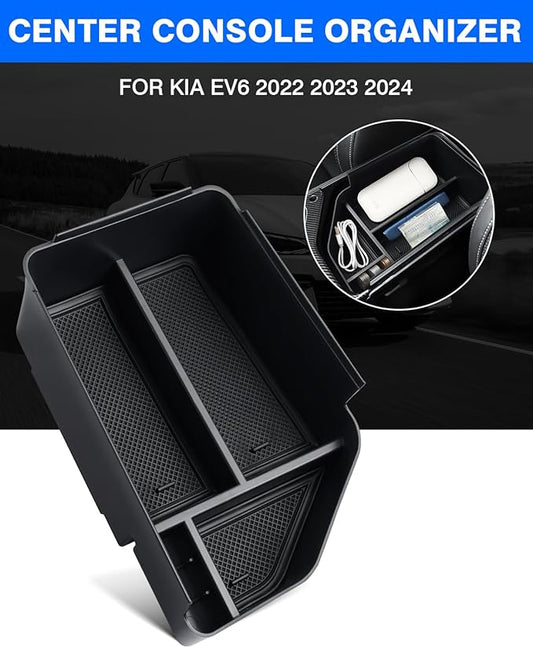 Autorder Center Console Organizer for 2022 2023 2024 2025 Kia EV6 Accessories Armrest Storage Box Secondary Insert Tray with Anti-slip Mat